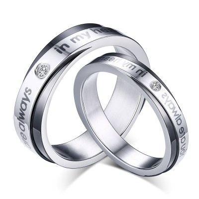 Black & Silver Titanium Steel Promise Rings for Couples