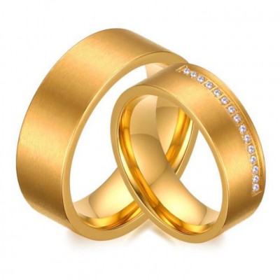 Round Cut White Sapphire Gold Titanium Steel Promise Rings for Couples