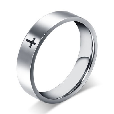 Titanium Black Cross Silver Men's Ring