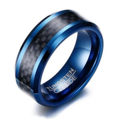 Tungsten Royal Blue & Black Men's Ring