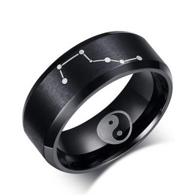 Titanium Big Dipper Yin and Yang Black Men's Ring