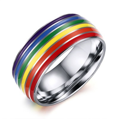 Titanium Silver Rainbow Men's Ring