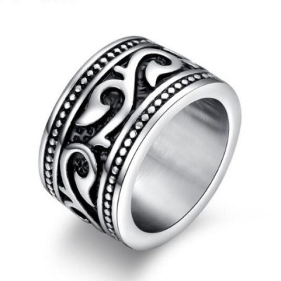 Titanium Black & Silver Unique Men's Ring