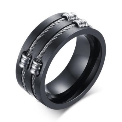 Titanium Black Steel Wire Men's Ring