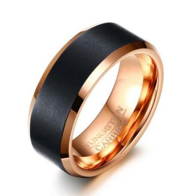 Tungsten Rose Gold & Black Men's Ring