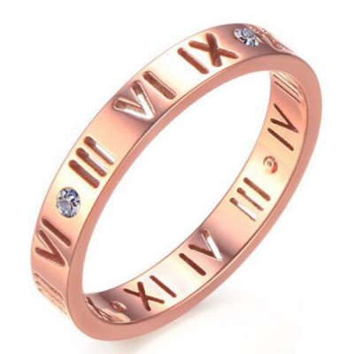 Titanium Round Cut White Sapphire Roman Numerals Rose Gold Promise Rings For Her