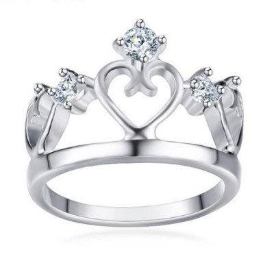 Titanium Crown Round Cut White Sapphire Silver Promise Rings For Her