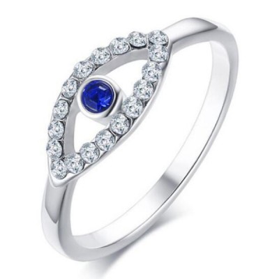 Titanium Round Cut Blue & White Sapphire Silver Promise Rings For Her