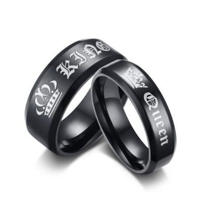King & Queen Black Titanium Couple Rings