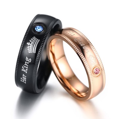 Her King His Queen Black & Rose Gold Titanium Couple Rings