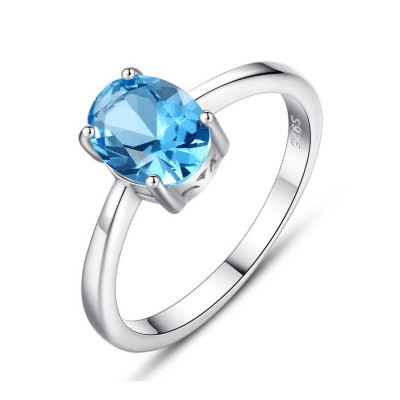 Oval Cut Aquamarine 925 Sterling Silver Promise Ring