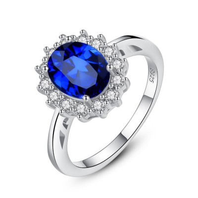 Oval Cut Blue Sapphire 925 Sterling Silver Promise Ring