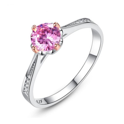 Round Cut Pink Sapphire 925 Sterling Silver Promise Ring