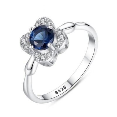 Round Cut Blue Sapphire 925 Sterling Silver Promise Ring