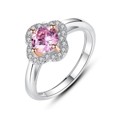 Round Cut Pink Sapphire 925 Sterling Silver Promise Ring