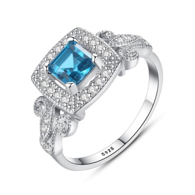 Princess Cut Aquamarine 925 Sterling Silver Promise Ring