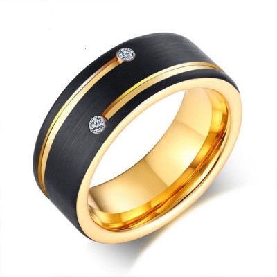 Fashion Round Cut Black & Gold Tungsten Men's Band