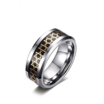 Fashion Silver and Black Hexagram Titanium Men's Ring