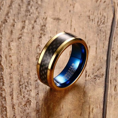 Blue & Gold Two-Tone Tungsten Men's Ring