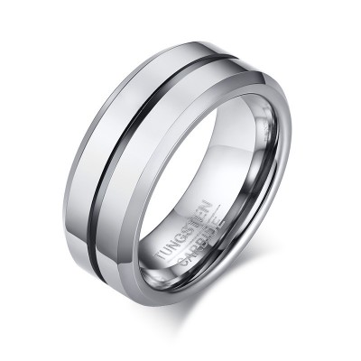 Tungsten Silver and Black Men's Ring