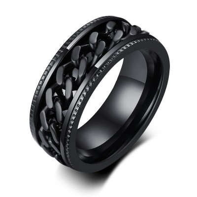 Black Chain Design Silver Titanium Steel Men's Ring