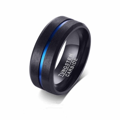 Tungsten Black & Blue Men's Ring