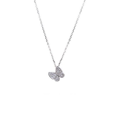 Sparkle White Sapphire Butterfly Sterling Silver Necklaces