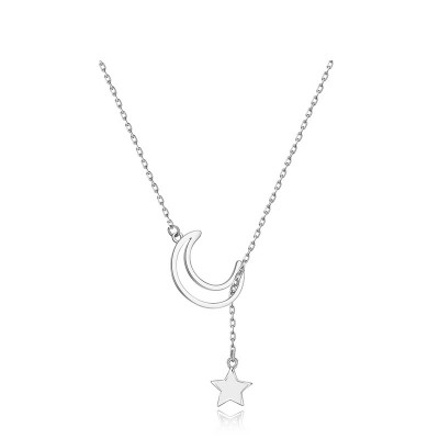 Moon and Star 925 Sterling Silver Necklace
