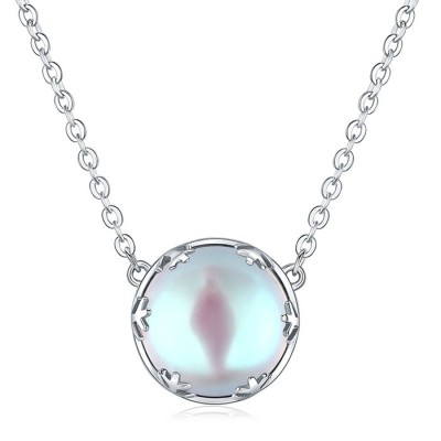 Simple Round 925 Sterling Silver Moonstone Necklace