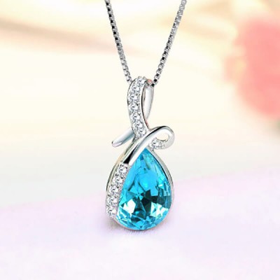 Stylish Blue Crystal Sterling Silver Necklace
