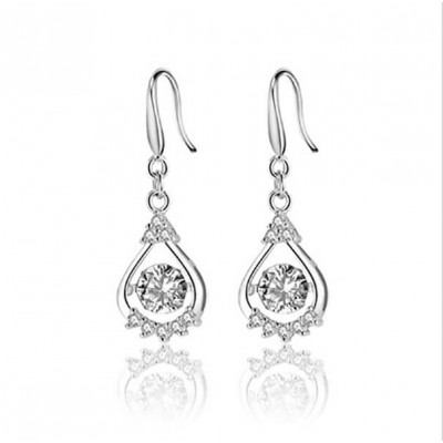 "Beating Heart" Round Crystal Sterling Silver Drop Earrings