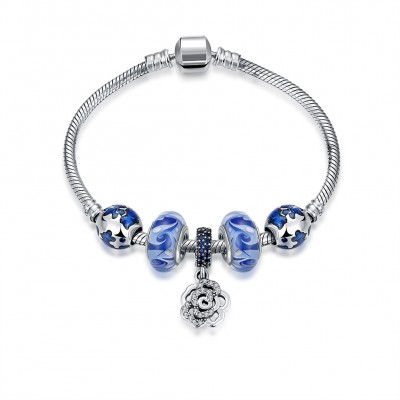 Blue Accessories Flower Pendant S925 Silver Bracelets