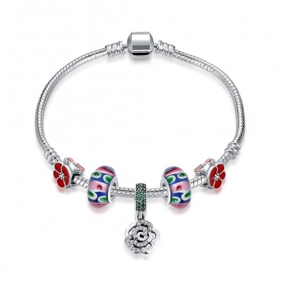 Red Accessories Flower Pendant S925 Silver Bracelets