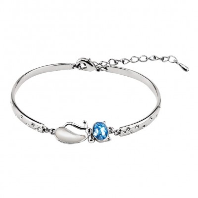 Oval Cut Aquamarine Silver Titanium Bangles