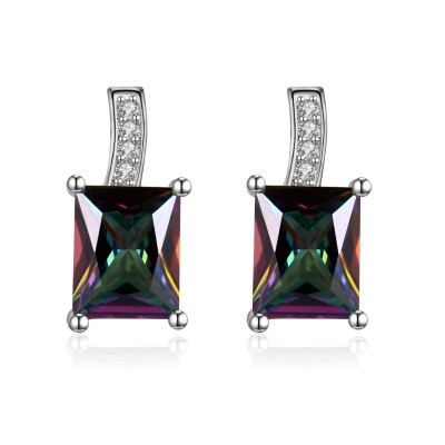 Princess Cut Colorful Sapphire S925 Silver Earrings