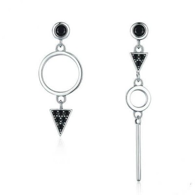 Geometric Design Black Sapphire Sterling Silver Earrings