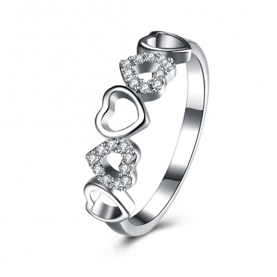 Round Cut White Sapphire Heart S925 Silver Bands