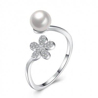 Pearl Round Cut White Sapphire S925 Silver Promise Rings