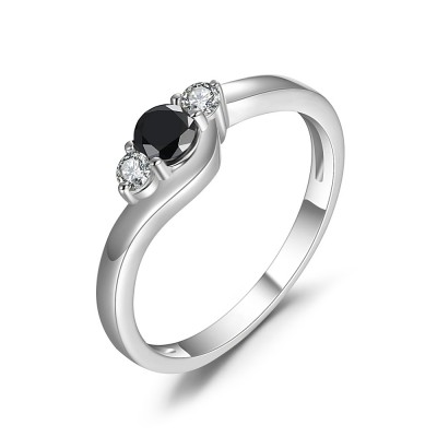 Round Cut 1/4CT Black Gemstone Sterling Silver Engagement Ring