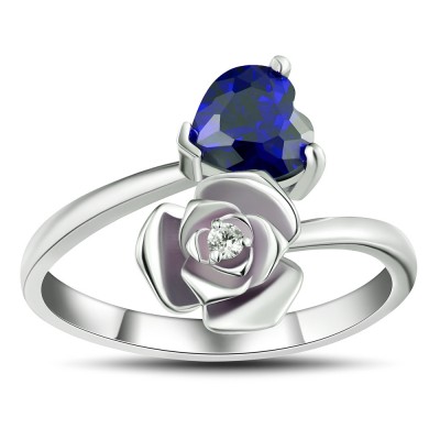 Heart Cut Blue Sapphire 925 Sterling Silver Promise Rings For Her