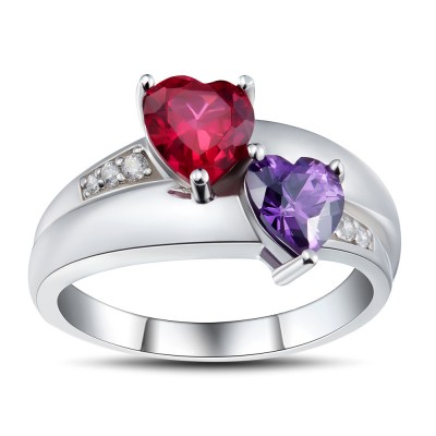 Heart Cut Ruby 925 Sterling Silver Promise Rings For Her