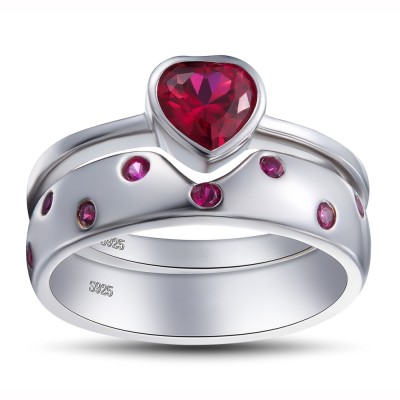 Heart Cut Ruby 925 Sterling Silver Engagement Ring