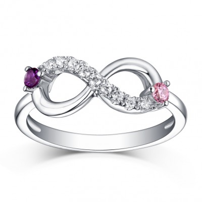 Round Cut Pink & Amethyst White Sapphire S925 Silver Infinity Rings