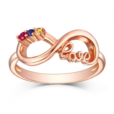 Round Cut Ruby & Topaz Blue Sapphire Rose Gold S925 Silver Infinity Rings