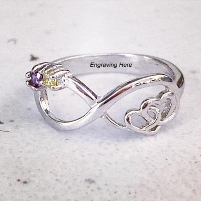 Infinity Birthstone Sterling Silver Double Heart Ring