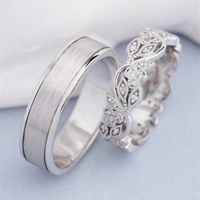 Unique Floral 925 Sterling Silver Promise Rings for Couples