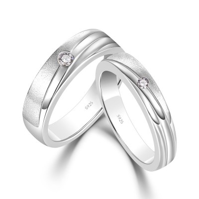 Round Cut White Sapphire 925 Sterling Silver Matte Couple Rings