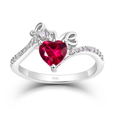 Heart Cut Garnet "Love" 925 Sterling Silver Promise Ring for Her