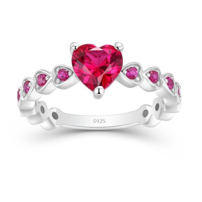 Heart Cut Ruby 925 Sterling Silver Promise Ring for Her