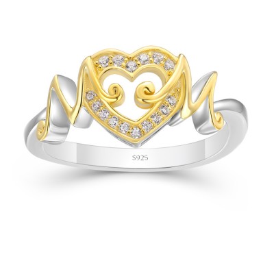 Yellow Gold Heart Mom Sterling Silver Ring